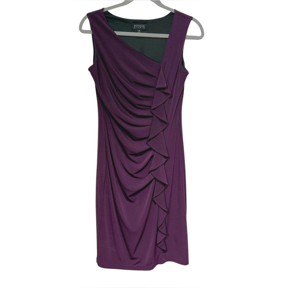 Enfocus Studio Y2K Purple Ruffle Cocktail Dress Ruched Size 10